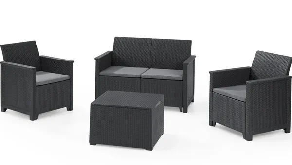 Conjunto relax de 4 lugares em resina antracite Keter Emma